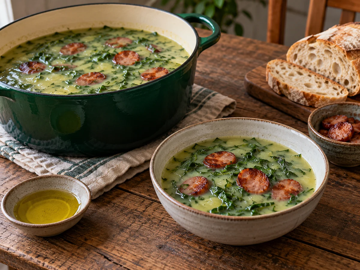 caldo verde with turkey sausage served for dinner