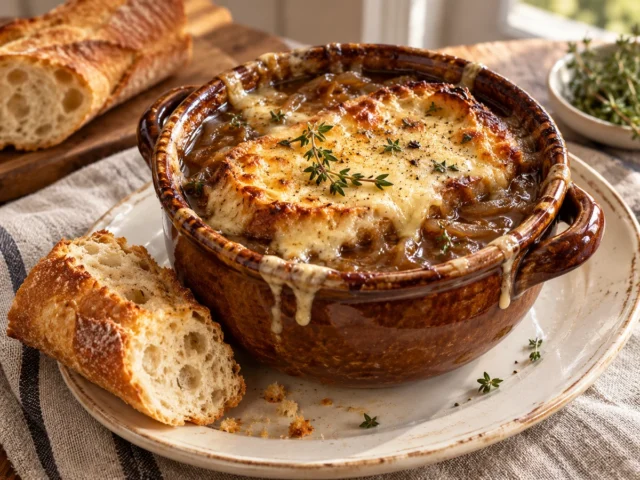 Caramelized Onion Soup with Gruyere Toasts
