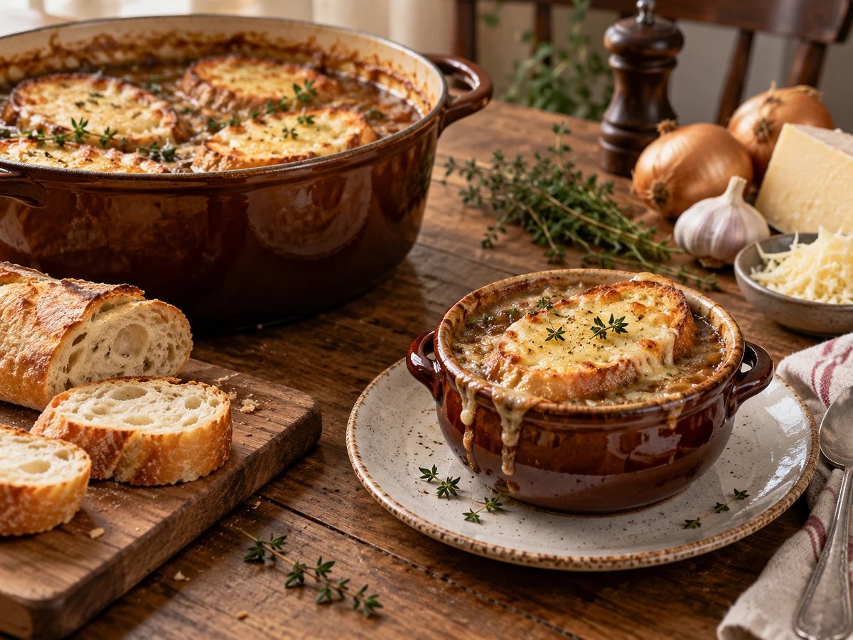 caramelized onion soup served for dinner