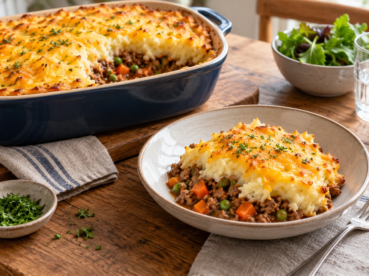 cottage pie with cheddar mash served for dinner