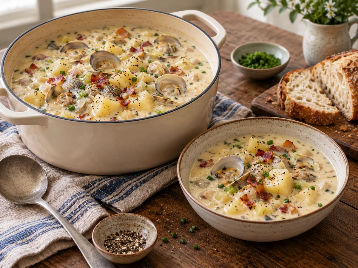 New England clam chowder served for dinner