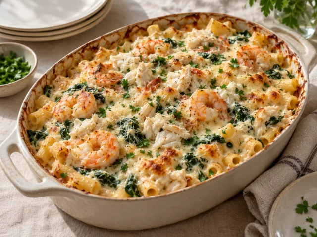 Creamy Seafood Baked Ziti