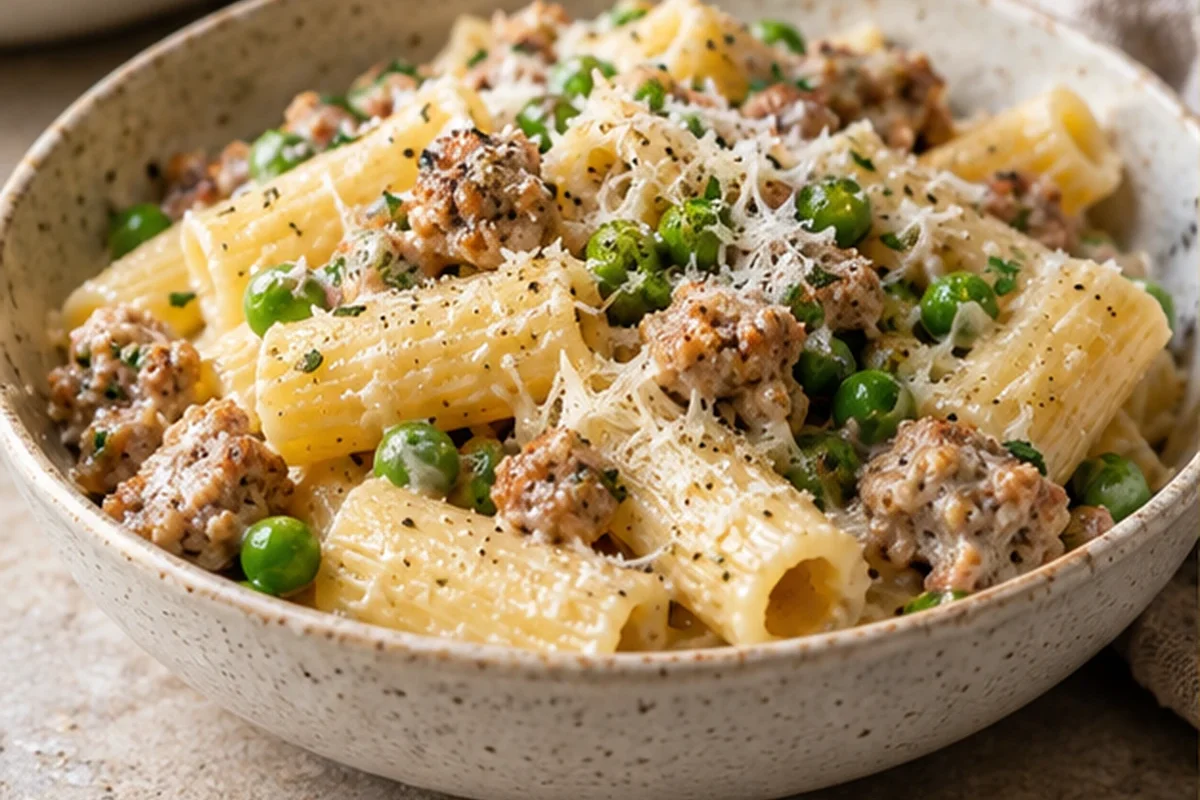 Creamy Turkey Sausage Pasta with Peas
