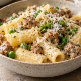 Creamy Turkey Sausage Pasta with Peas
