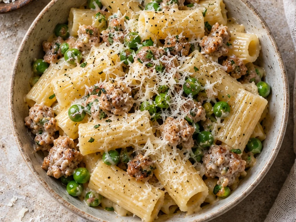 Creamy Turkey Sausage Pasta with Peas