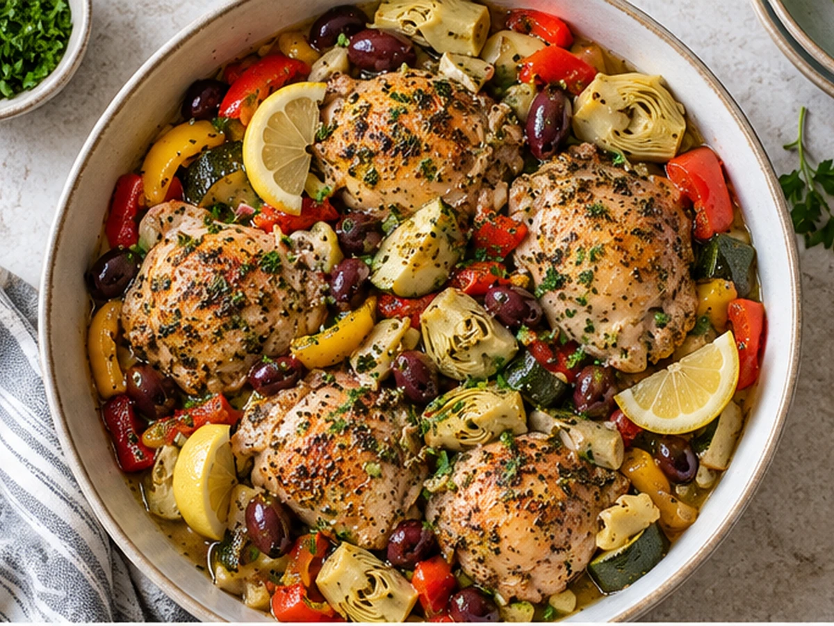 crockpot Greek chicken recipe served as a cozy dinner