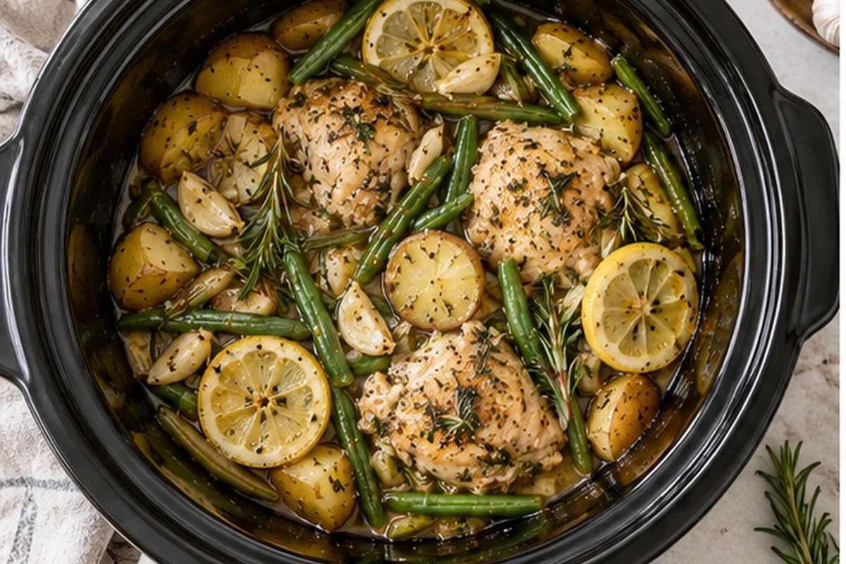 Crockpot Rosemary Chicken with Green Beans and Baby Potatoes