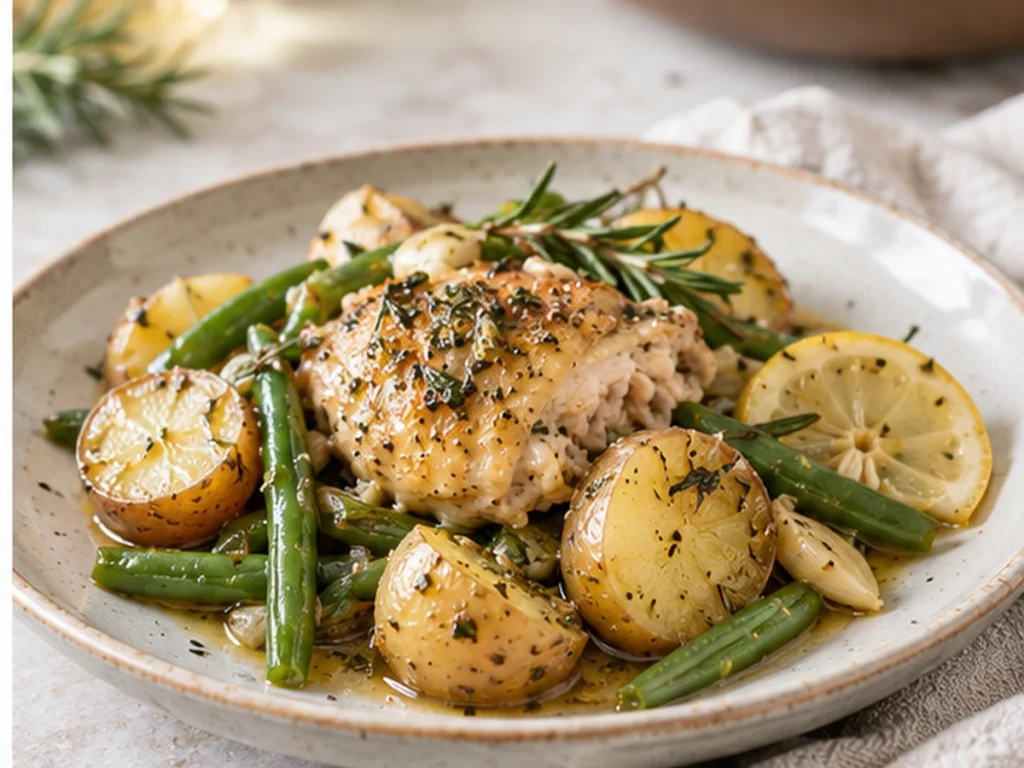 Crockpot Rosemary Chicken with Green Beans and Baby Potatoes
