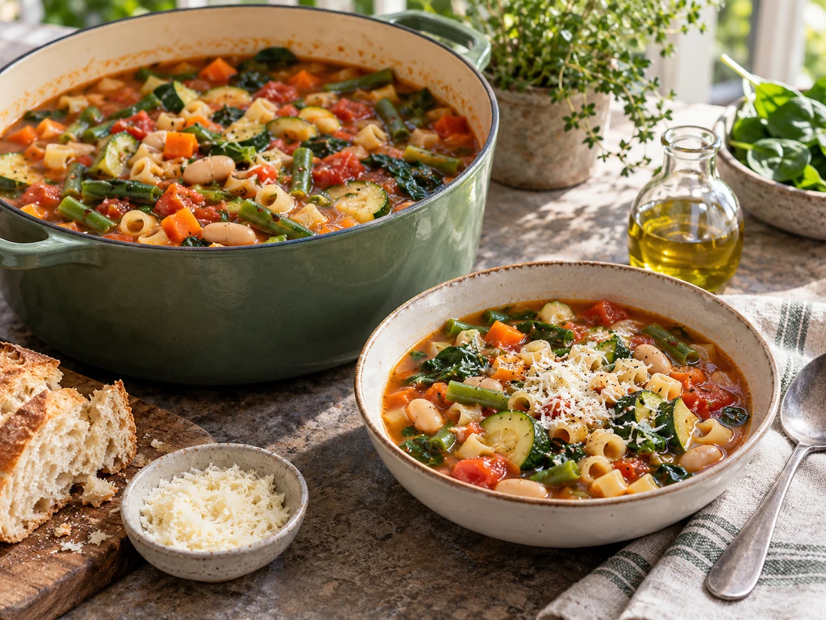 vegetable minestrone with white beans served for dinner