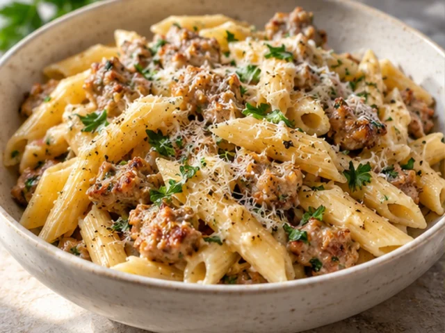 Garlic Parmesan Turkey Sausage Pasta
