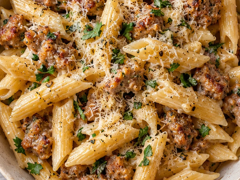 Garlic Parmesan Turkey Sausage Pasta