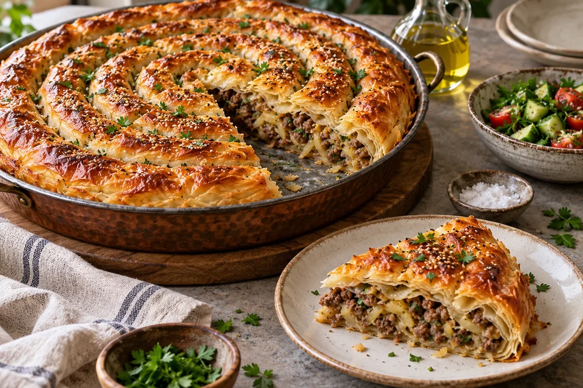 Ground Beef and Potato Spiral Borek