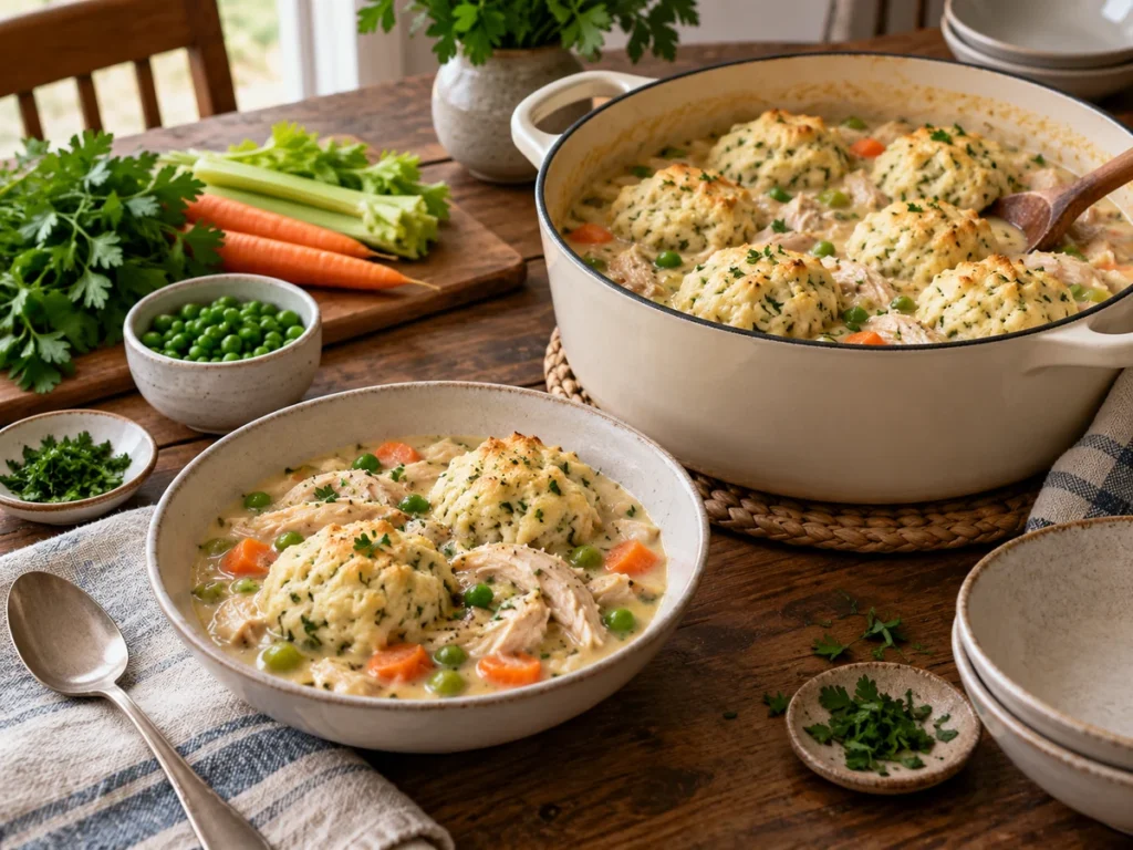 Herb Chicken and Drop Biscuit Dumplings