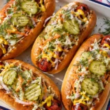 Hot Dogs with Crunchy Pickle Slaw