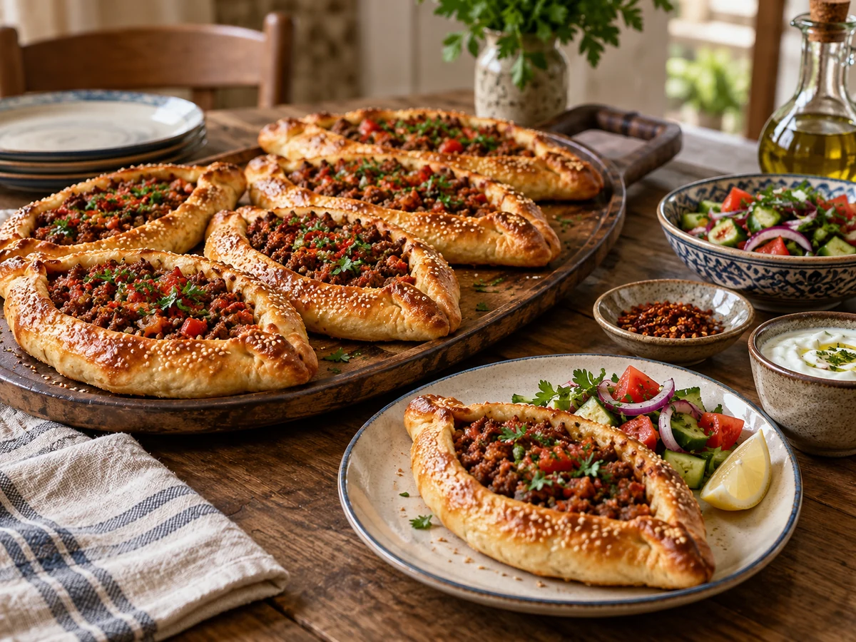 mini Turkish beef pide served for dinner