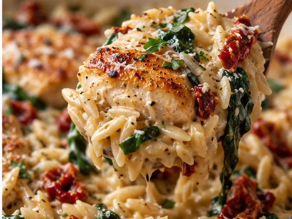 One Pan Sun-Dried Tomato Chicken Orzo