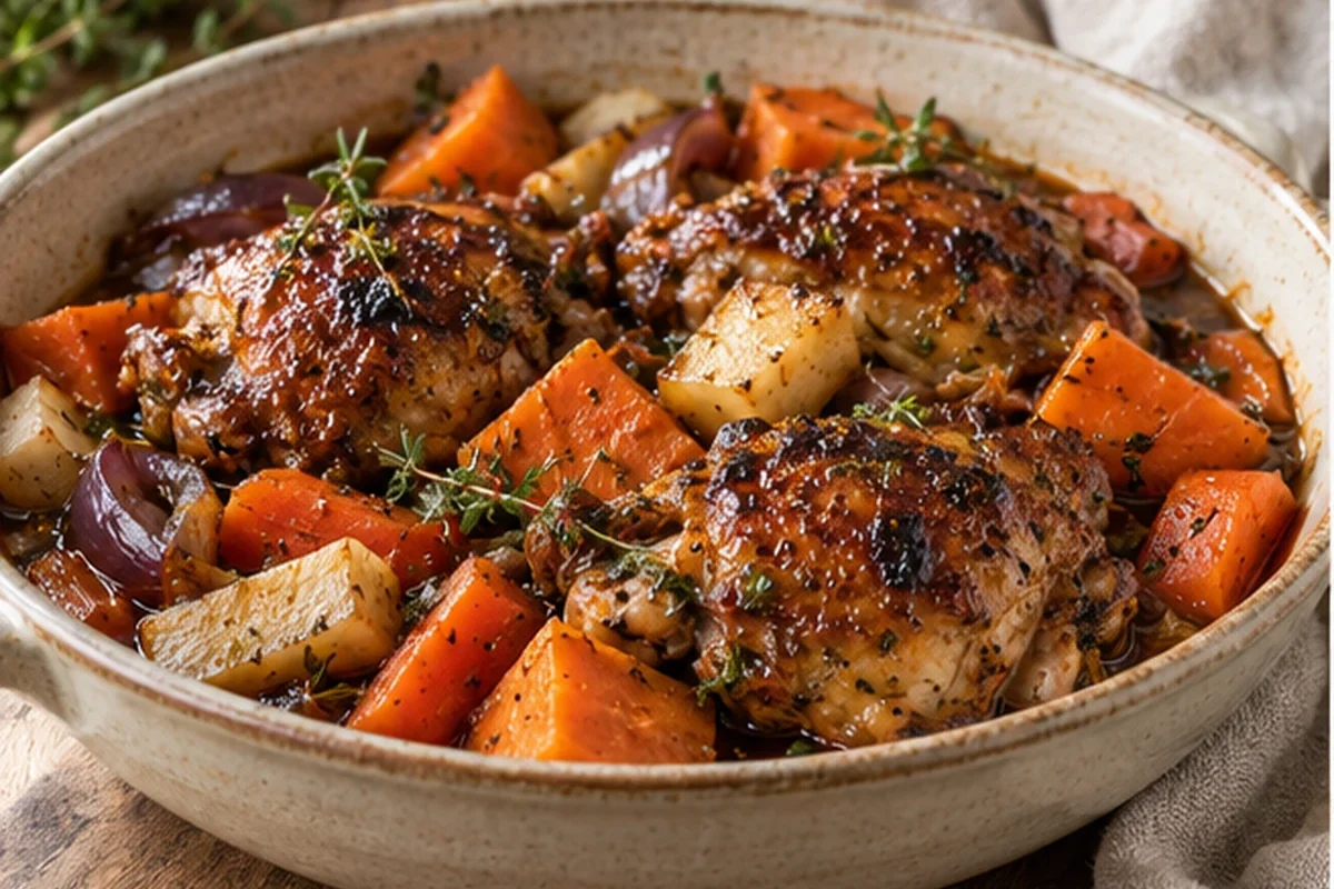 Slow Cooker Balsamic Chicken with Root Vegetables