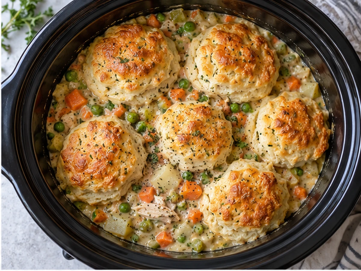 slow cooker chicken pot pie recipe served as a cozy dinner