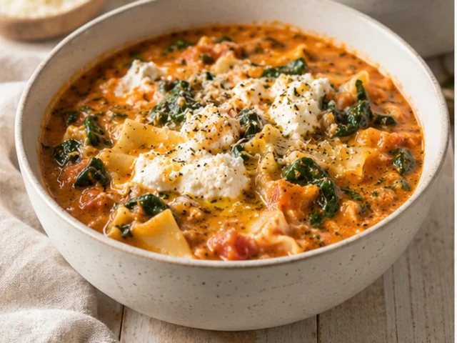 Slow Cooker Pumpkin Lasagna Soup with Spinach
