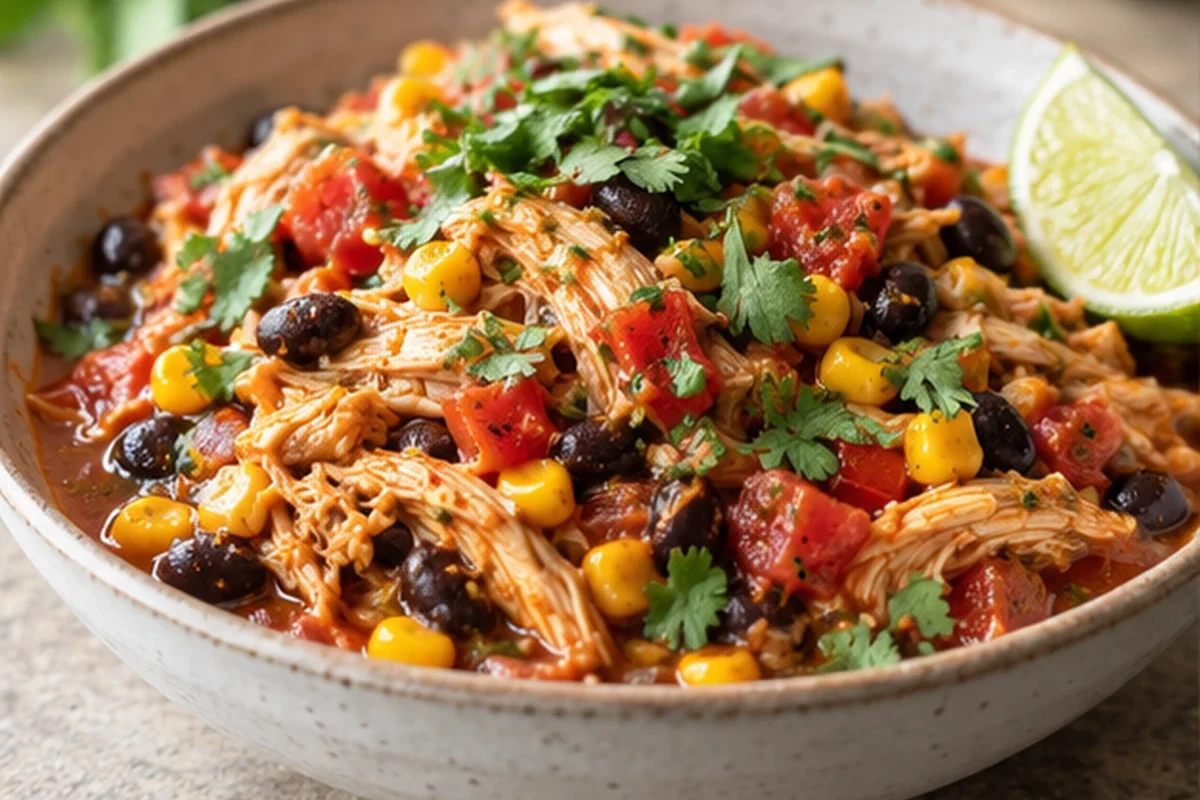 Slow Cooker Salsa Chicken with Black Beans and Corn