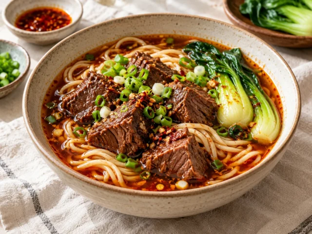 Spicy Beef Noodle Soup with Bok Choy