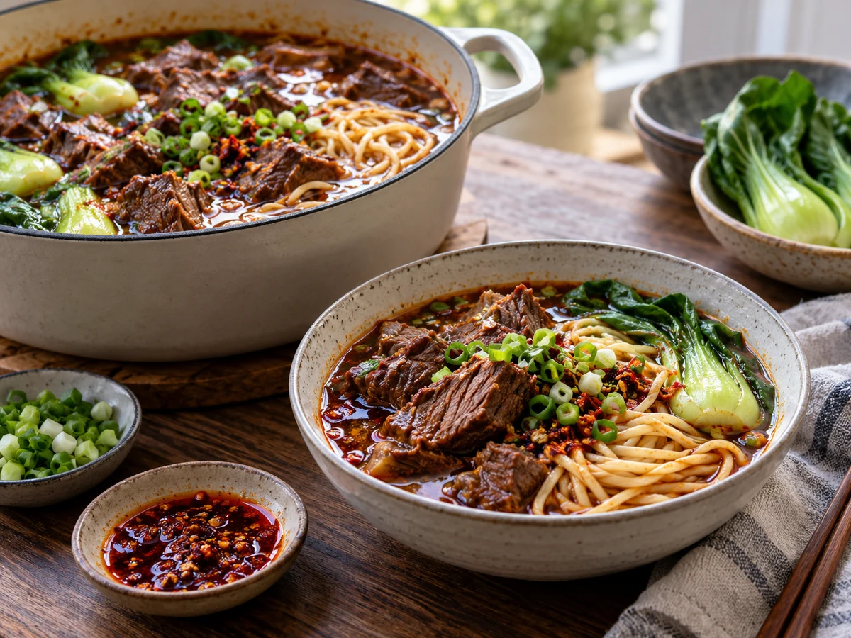 spicy beef noodle soup served for dinner