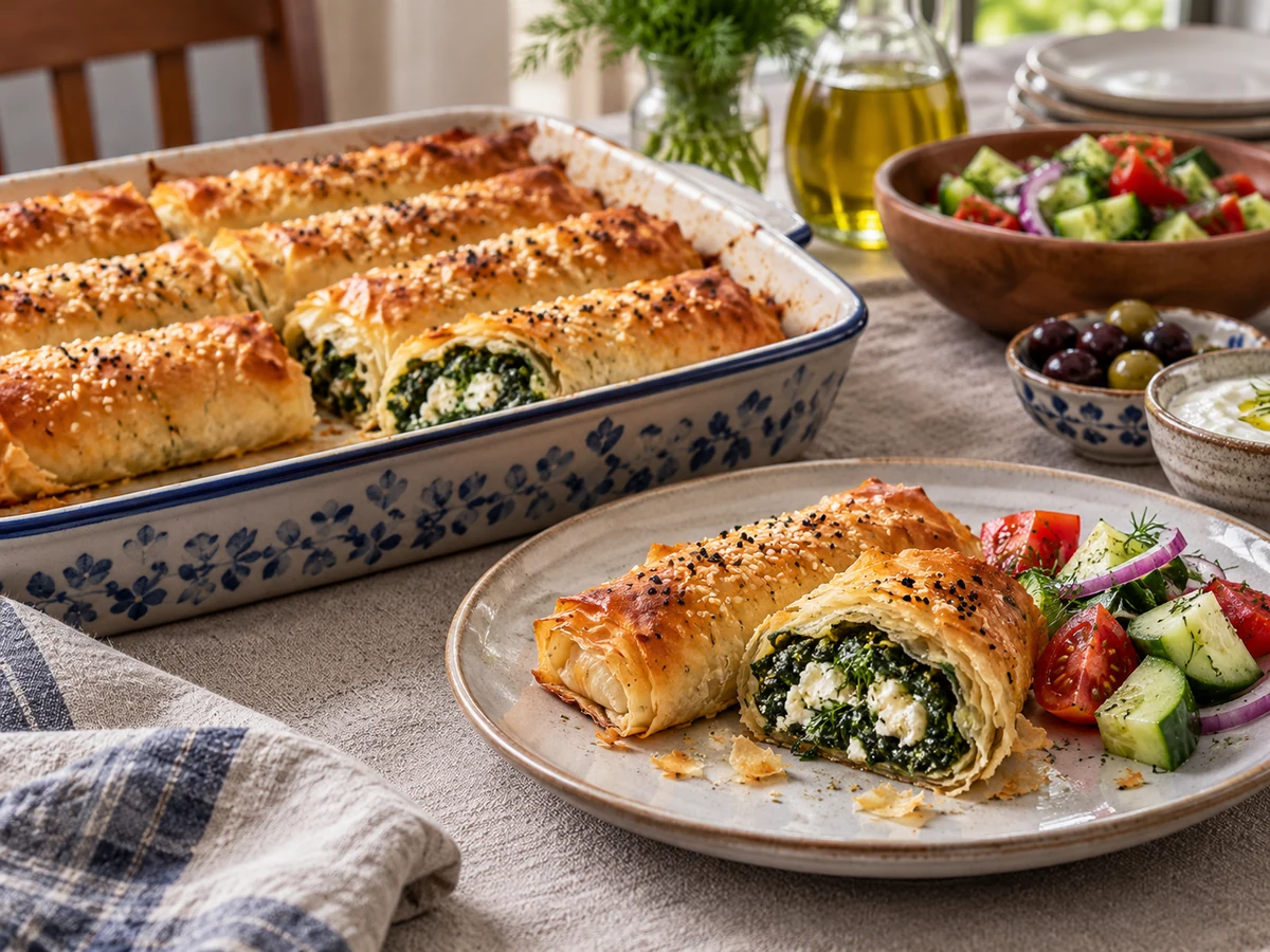 spinach feta borek rolls served for dinner