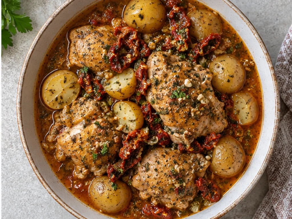 Sun-Dried Tomato Crockpot Chicken with Potatoes