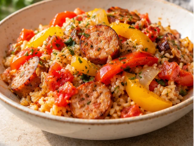 Turkey Sausage Pepper and Rice Skillet
