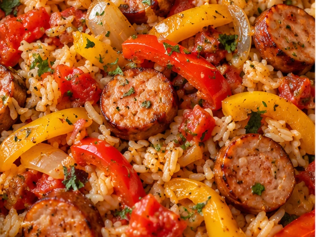 Turkey Sausage Pepper and Rice Skillet