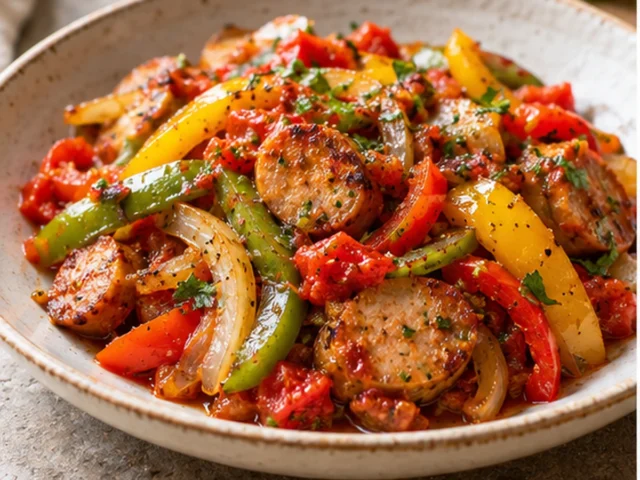 Turkey Sausage Peppers and Onions Skillet