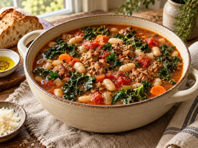 Tuscan Sausage White Bean Kale Soup