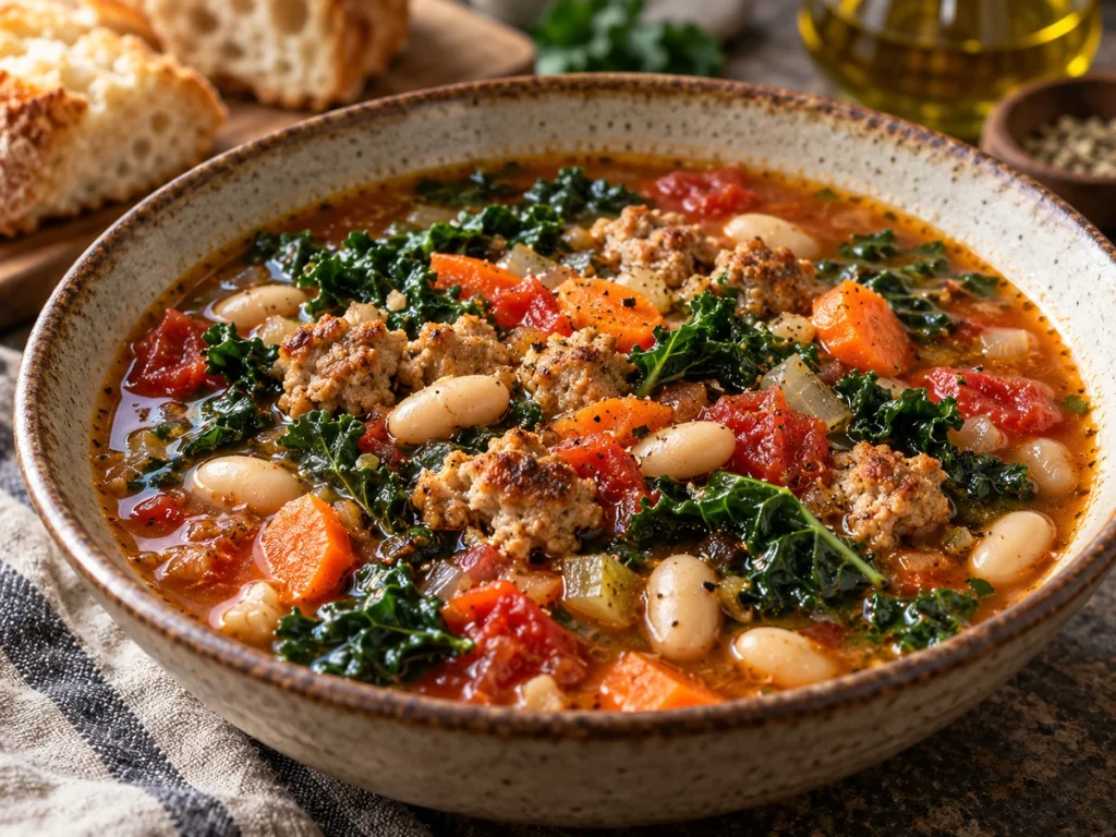 Tuscan Sausage White Bean Kale Soup