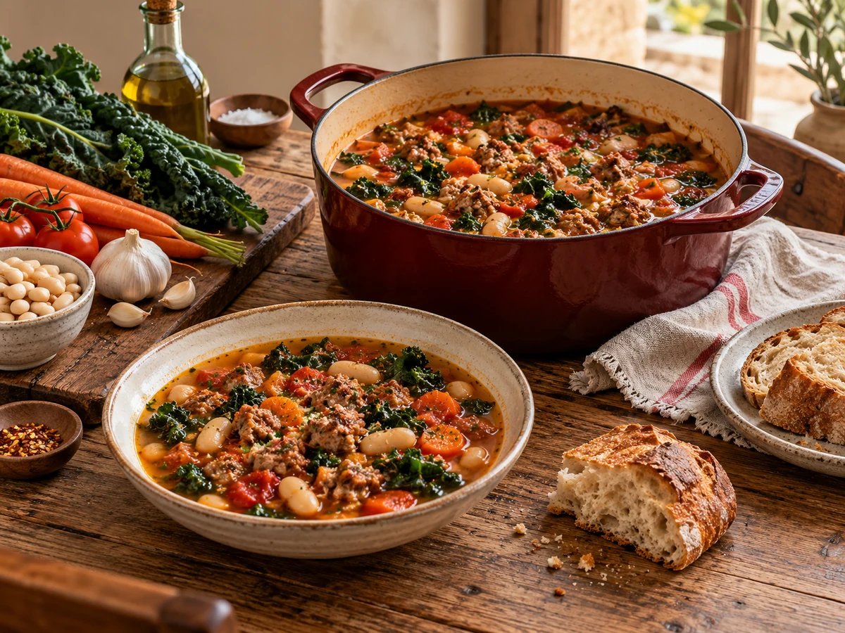 sausage white bean kale soup served for dinner
